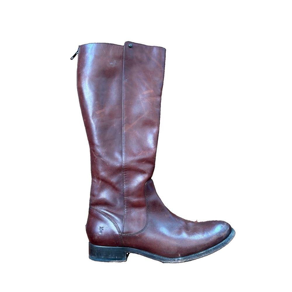 Frye Melissa Button Brown Leather Tall Riding Boots Women Size 9 B Extended Calf